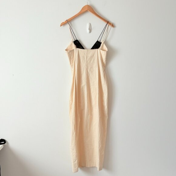 Zara Contrasting Lace Spaghetti Strap Midi Dress Nude Cream Size Medium - Picture 9 of 13